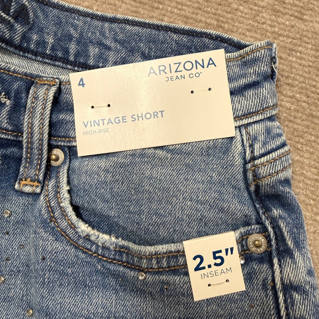 MSRP $38 Arizona Jean Co Womens 4 High Rise Vintage Denim Shorts 2 1/2 Inseam