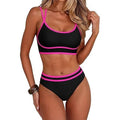 MSRP $26 ANRABESS Women's M Black/Pink Halter Bikini Set Color Block Two Piece