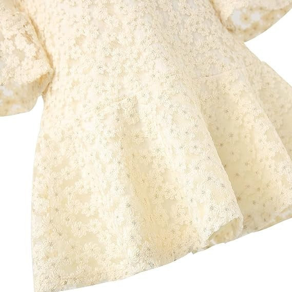 NWT Peaches Petal Sz 5 Ivory Flower Girl Daisy Floral Pattern 3/4 Sleeve Dress