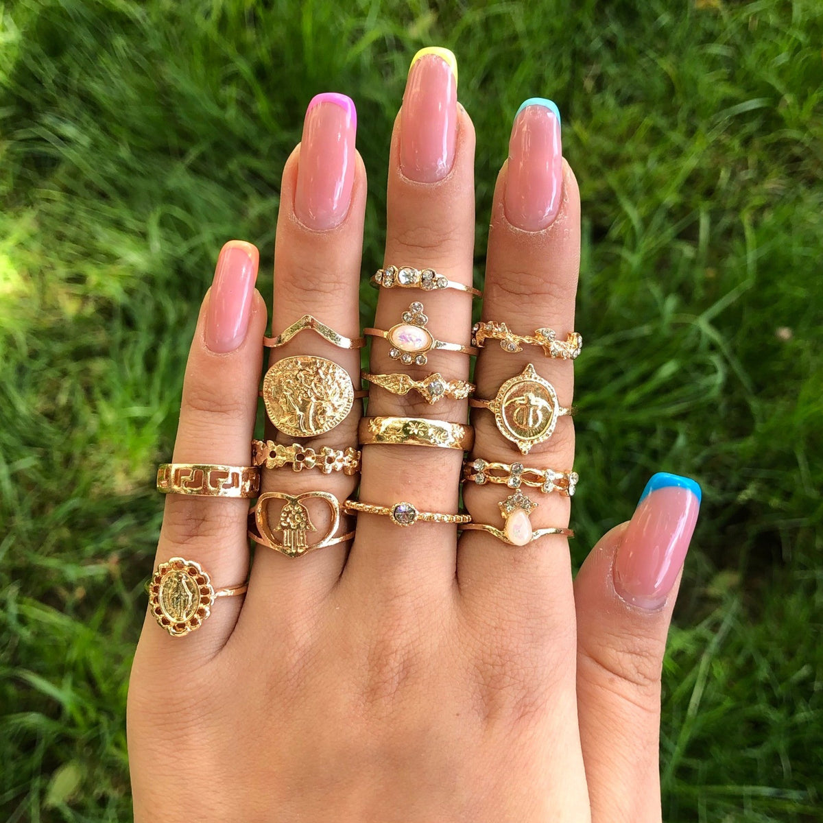 15 pcs Midi Ring, Rings for Women, Gold Ring Set, Antique Rings, Chevron Ring