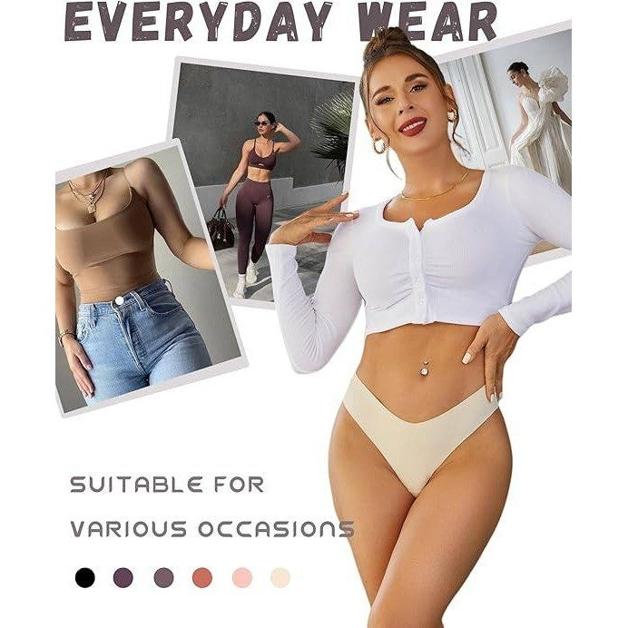 Set of 6 FINETOO Women's M Seamless Thongs Sexy No Show Panties Invisible V-Wa