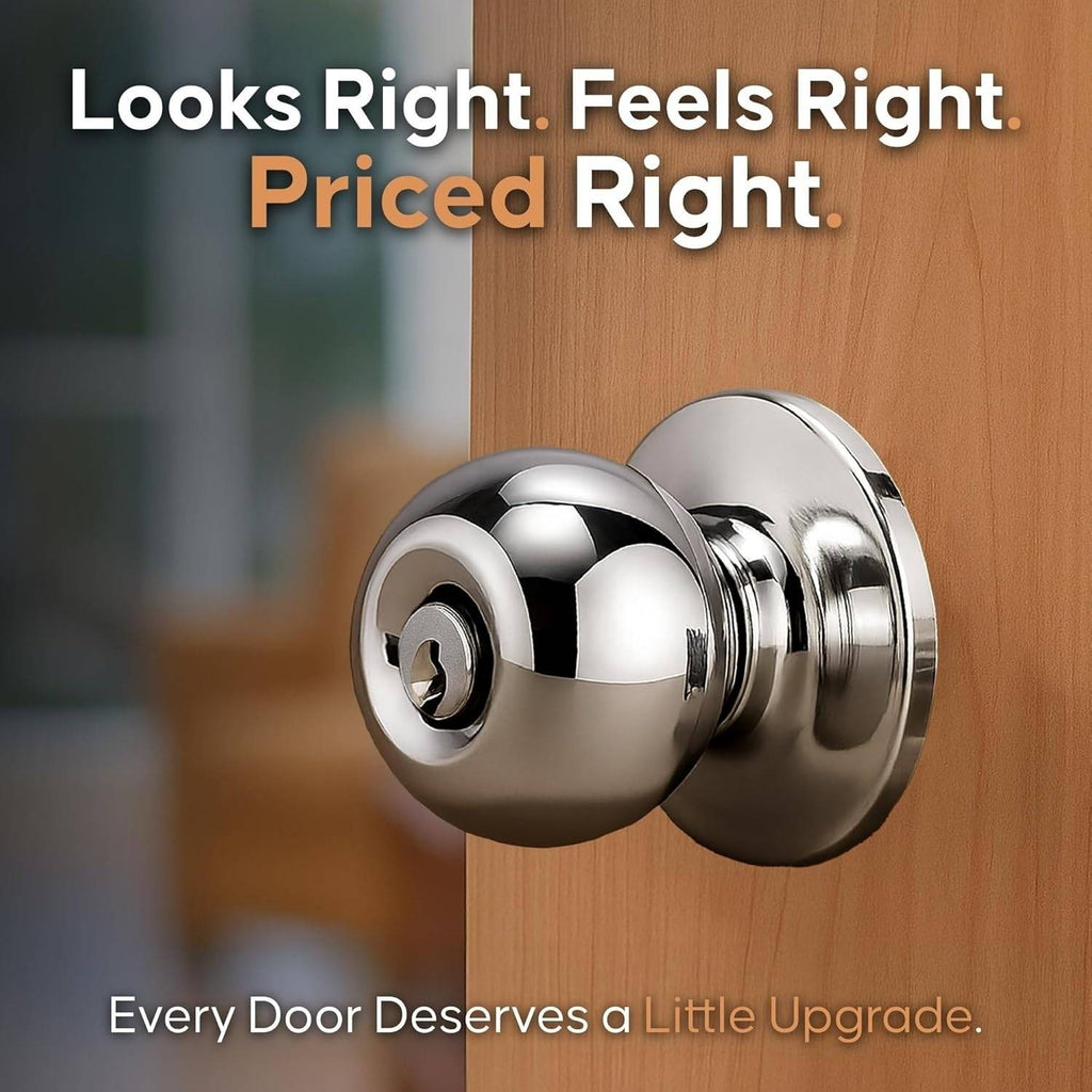 Copper Creek BK2040PS Ball Door Knob, Keyed Entry Function, Polished Stainless