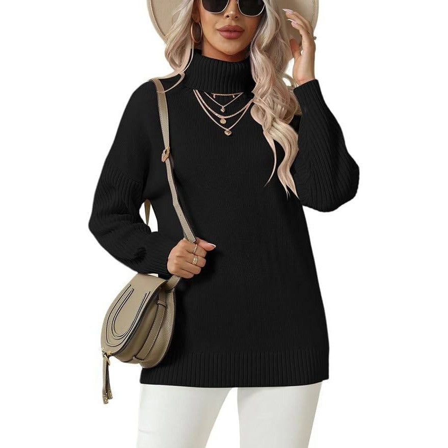 Jouica Women's S Black Turtleneck Chunky Oversized Tunic Sweater Pullover Casua
