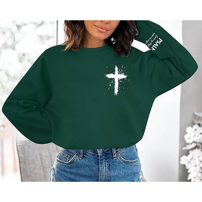 MSRP $30 MOUSYA Women's M Green Christian Sweatshirt Psalms 91 Print Long Slee