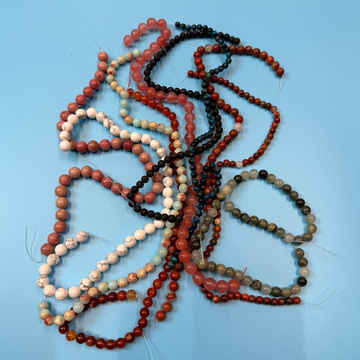 Set of 10 Natural Gemstone Round Beads Strands 15" Sizes 6,8,10 mm 15oz №B15