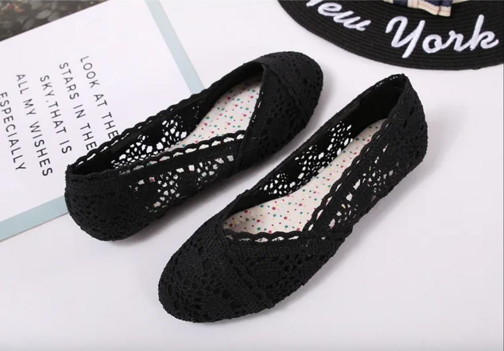 Women’s Flats Shoes Comfortable Crochet Lace Mesh Round Toe Slip On Casual Balle