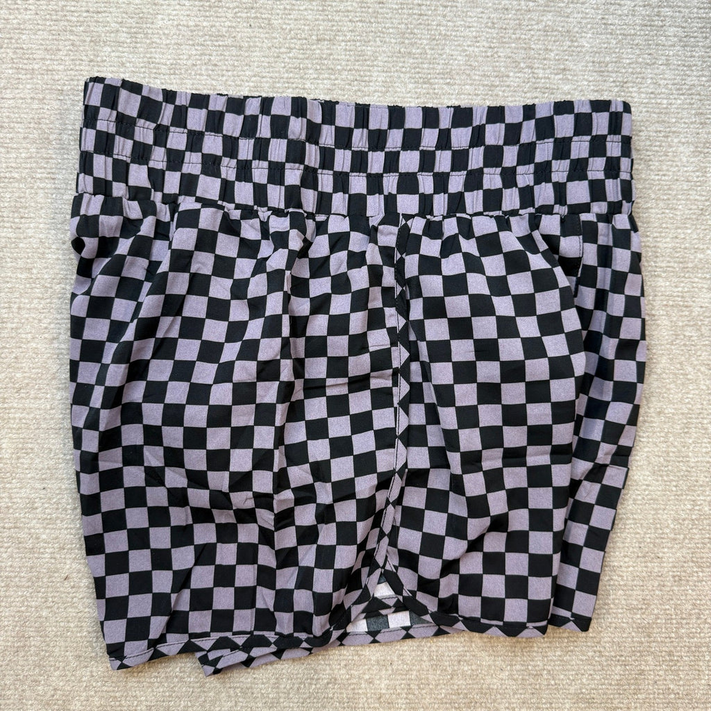 MSRP $19 SELINK Women's M Casual Black Plaid High Waisted Athletic Shorts
