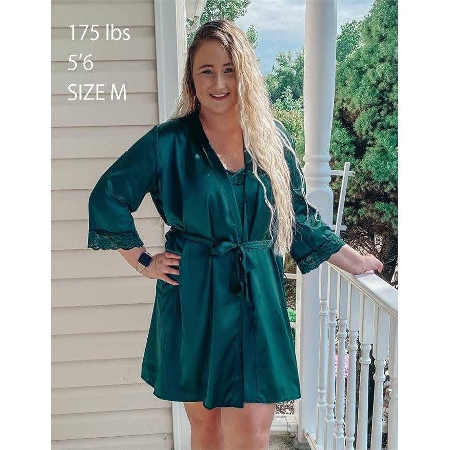 Ekouaer Sleepwear Women's L 2 Piece Satin Nightgown with Robe Set Sexy Lace