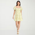 MSRP $64 Trixxi Women's Juniors L Yellow Floral Puffed Fit + Flare Dress Short