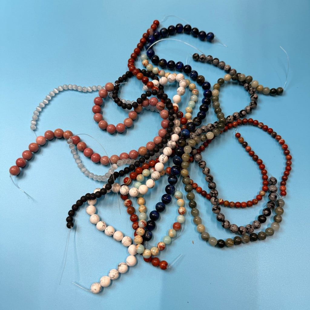 Set of 10 Natural Gemstone Round Beads Strands 15" Sizes 6,8,10 mm 14oz №B17