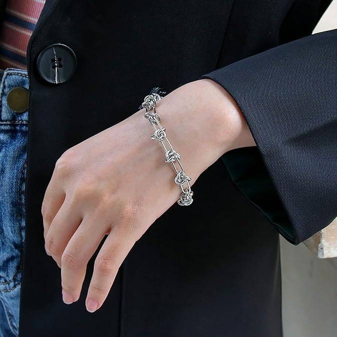 Vtg 18K Silver Bracelet for Women Knot Bracelet Dainty Chain Link Bracelets
