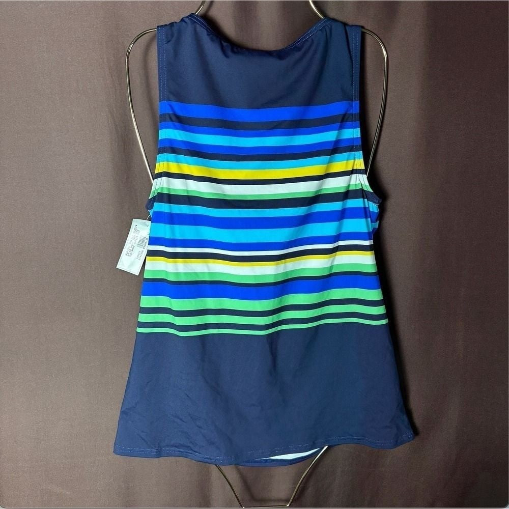Lands' End Women's 4 Navy Striped Print High Neck Swimwear Tankini Top Chlorine