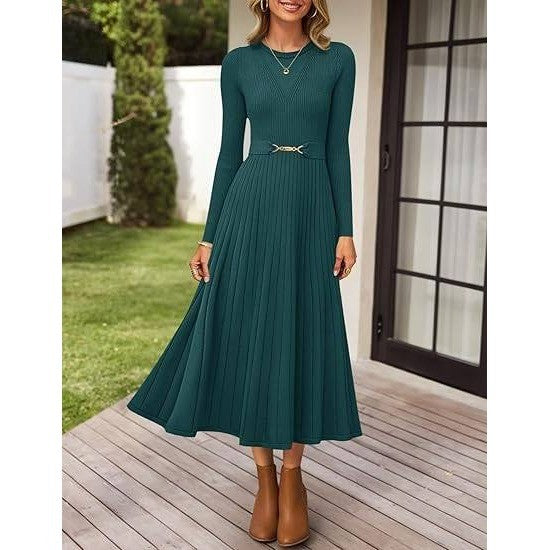 MSRP $71 ZESICA Women's Teal XL Long Sleeve Midi Sweater Dress w/ Belt Fall Cre