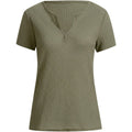 Women's L Olive Green Waffle Knit Top Short Sleeve Notch V-Neck Casual T-Shirt