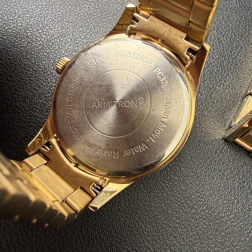 Armitron 20/5374GP Men's Watch and Bracelet Set Gold Tone New Battery Date Fun
