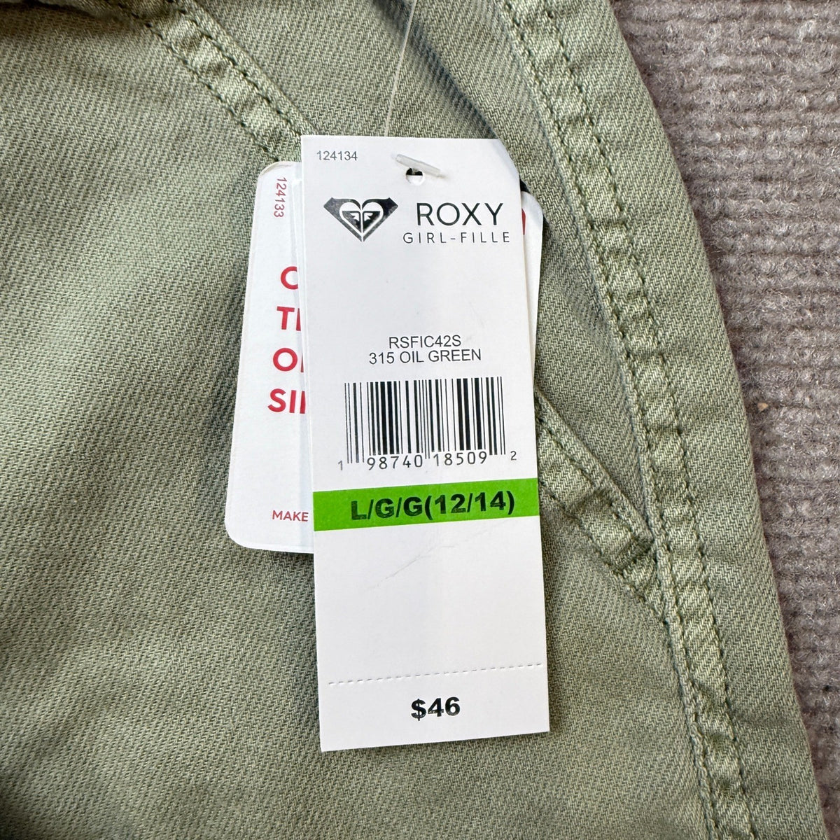 MSRP $46 Roxy Big Kid Girls L 12/14 Oil Green Wide Leg Cargo Pants