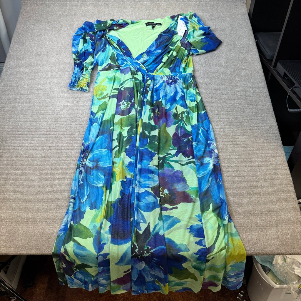 MSRP $109 Clover And Sloane Womens 1X Sage Blue V Neck Maxi Dress Long Sleeve