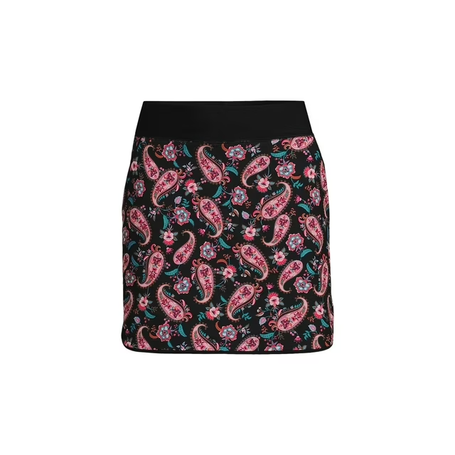 Lands' End Womens 14,18W LONG Swim Skirt Swim Bottoms Comfort Waist Skort Black