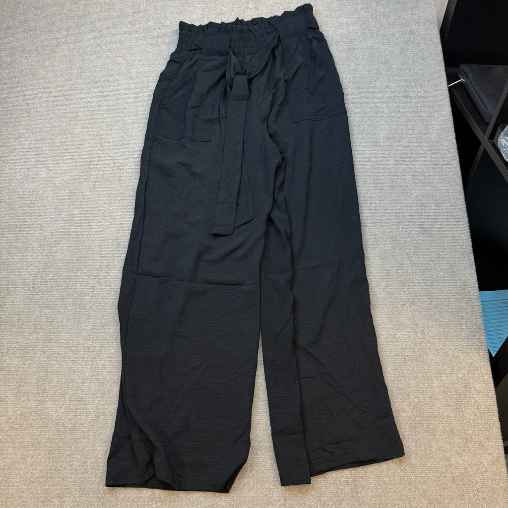 MSRP $26 IWOLLENCE Women's M Black High Waist Palazzo Pants Adjustable Knot