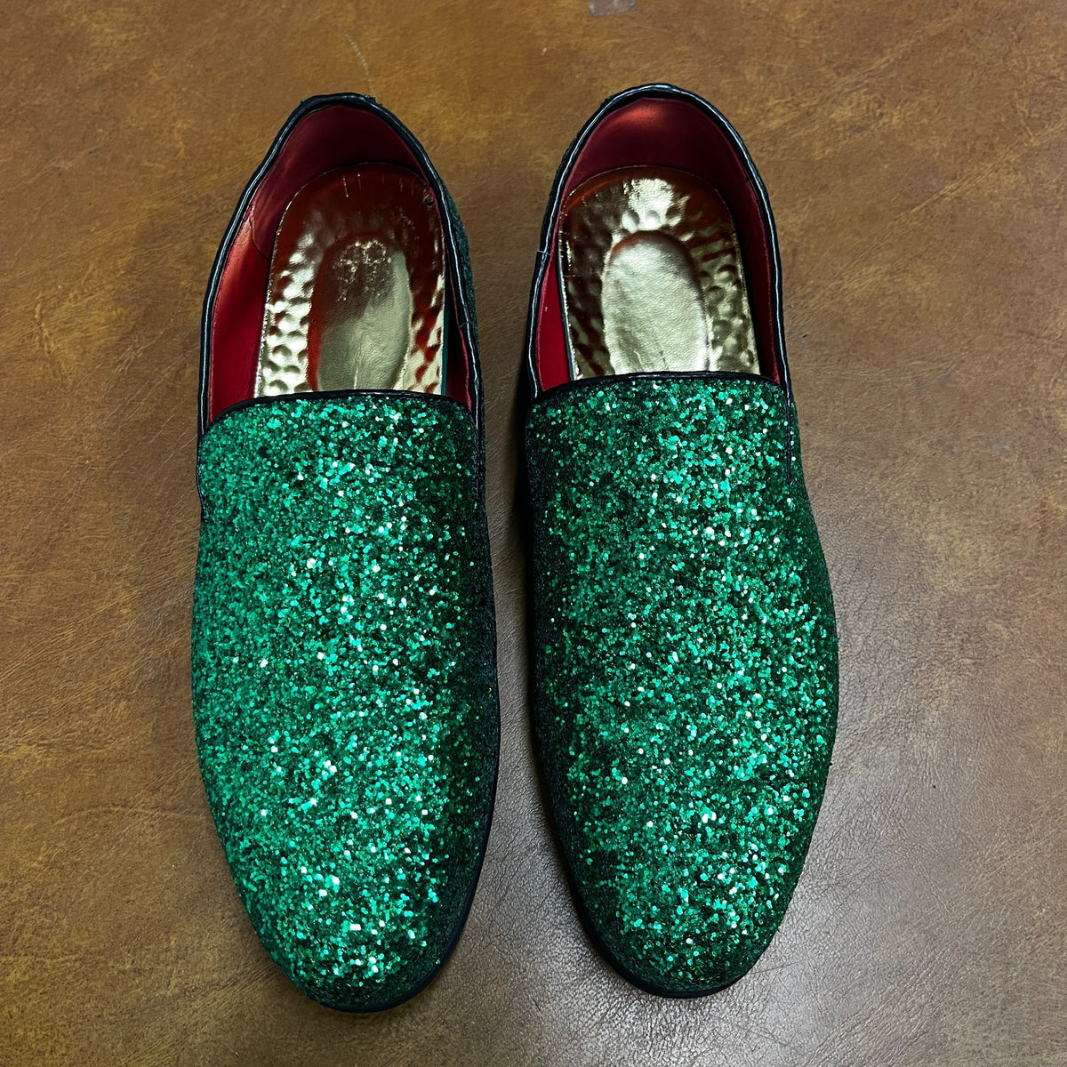 Santimon Men's US 7.5 - 12 Green Glitter Slip-On Loafers Sequin Dress Shoes