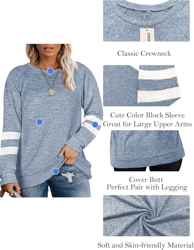 DOLNINE Women's Plus Size 16W-18W Long Sleeve Crewneck Sweatshirt Oversized Tuni