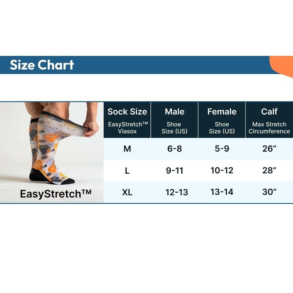 MSRP $26 Viasox L Navy Blue EasyStretch Socks for Men & Women, Non Binding Top