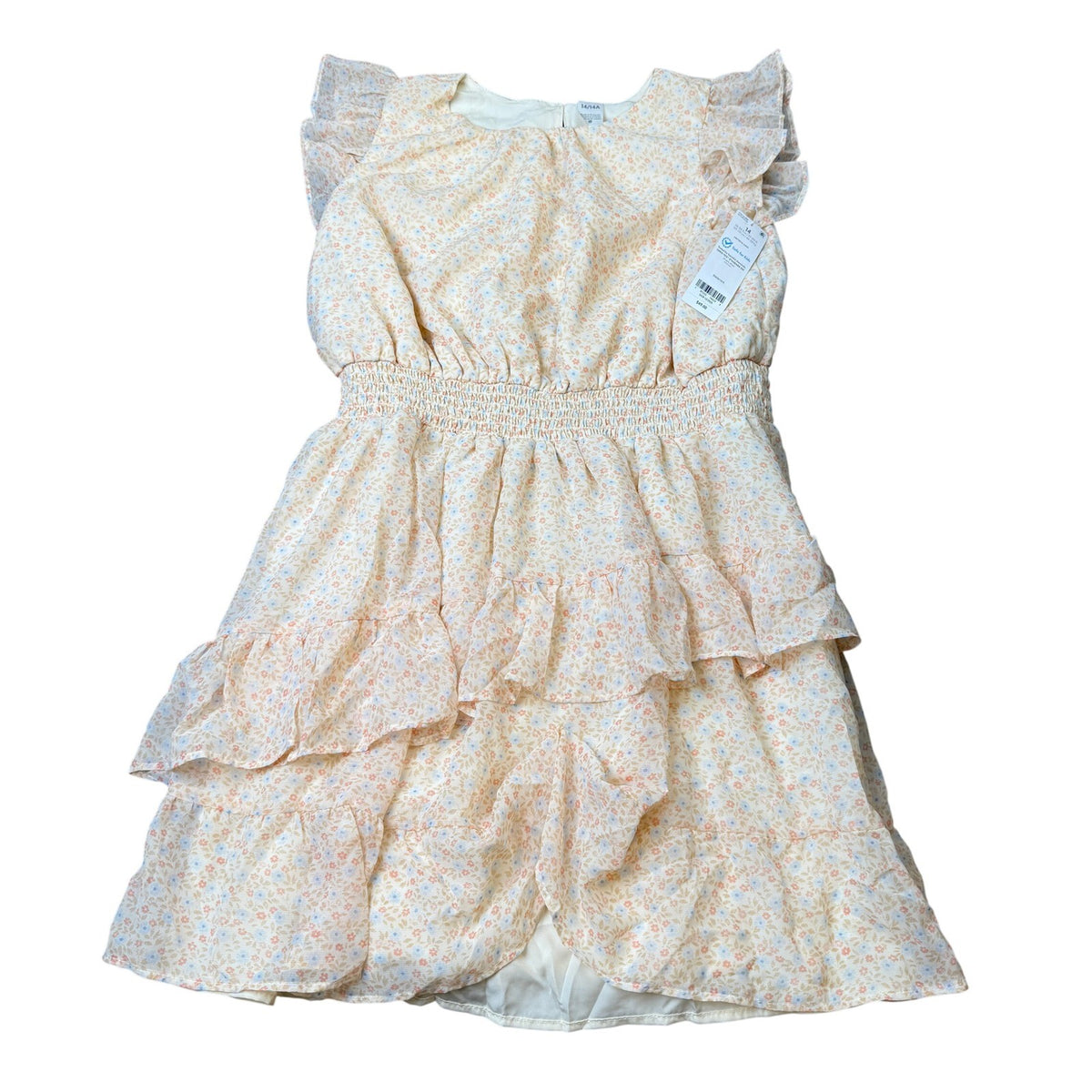 MSRP $49 Carter's Kid Girls 14 Peach Floral Print A-Line Dress Flutter Short