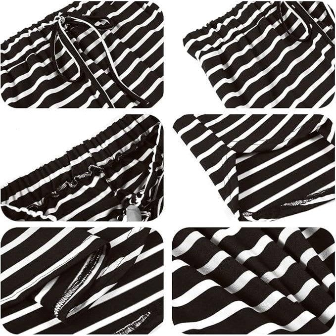 Women's L Black Striped Skirt Knee Length Pencil Skirt Elastic Midi Bodycon Sol