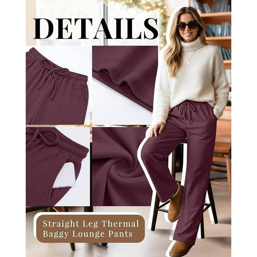 MSRP $70 Oakgarden 3 Pack Women's L Fleece Lined Sweatpants Straight Leg Thermal
