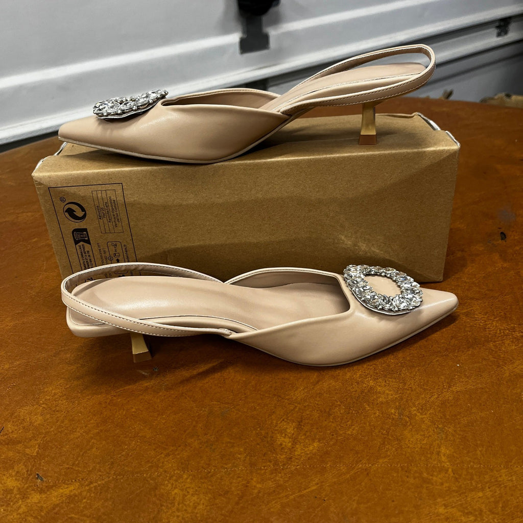 Women's US 9 Apricot High Heel Pointed Toe Crystal Rhinestone Fashionable Shoes
