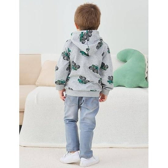 MSRP $20 NUBEEHOHO Toddler Boy 4T Grey/Green Truck Hoodie Sweatshirt Pullover