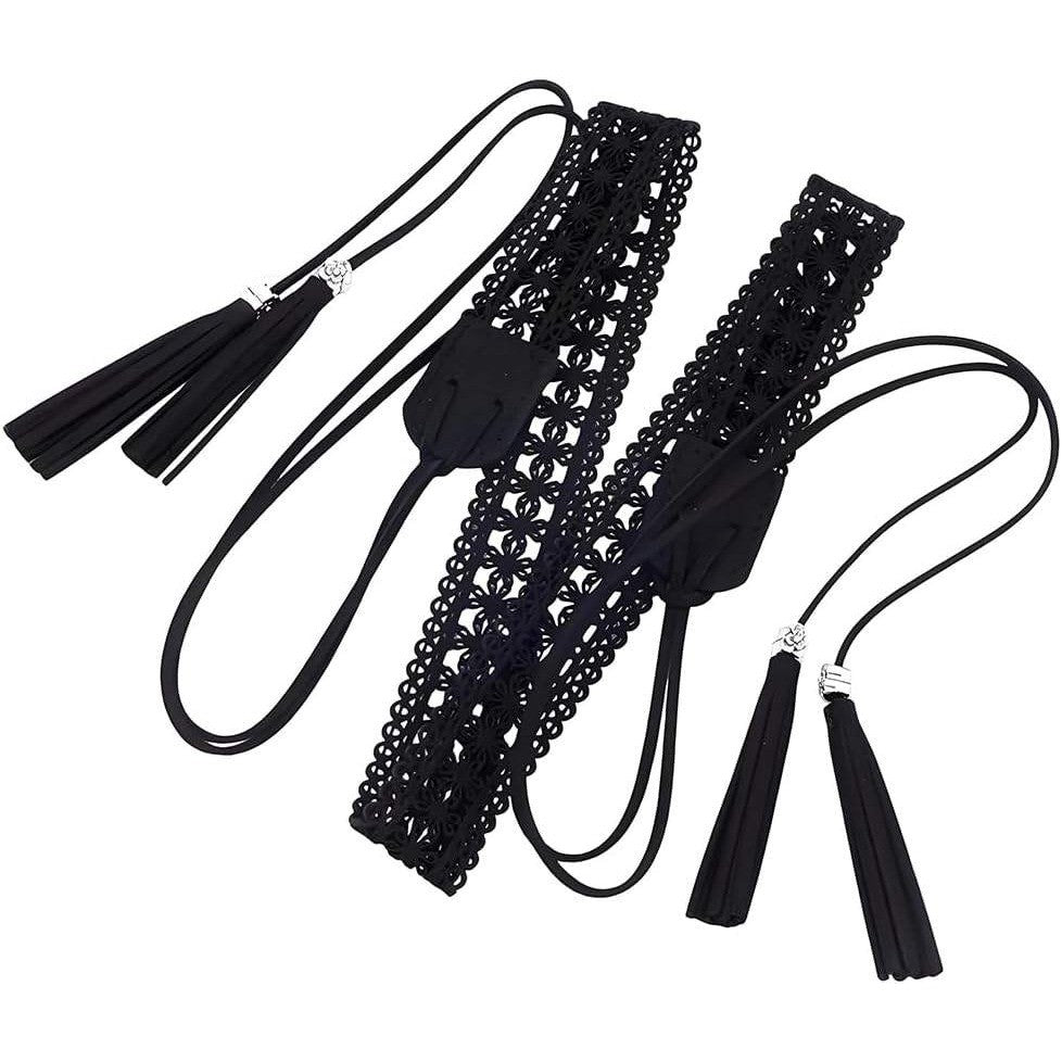 CALFOVERA 66.54 x 1.12" Woven Tassel Belt for Women PU Leather Bohemian