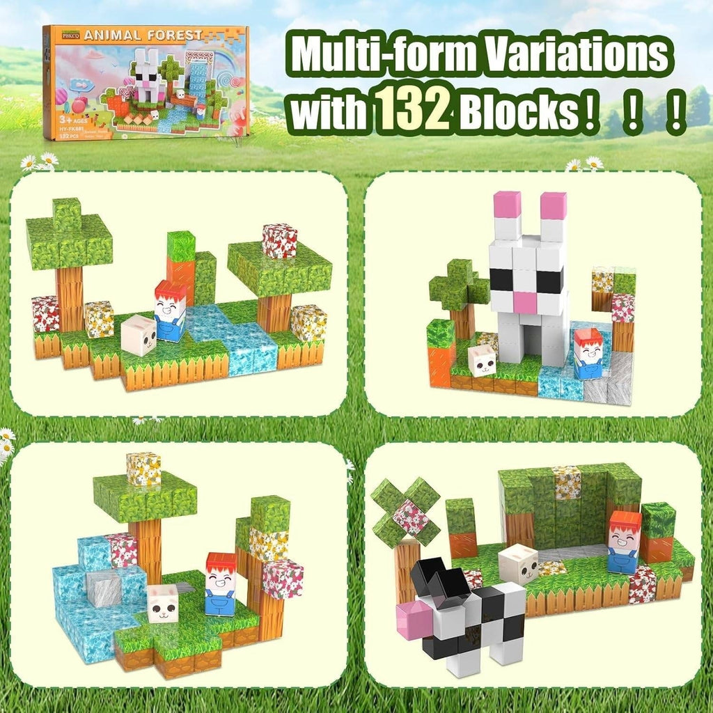PBKCQ Animal Forest 132PCS Magnetic Building Blocks Toddler Toys,Build Forest W