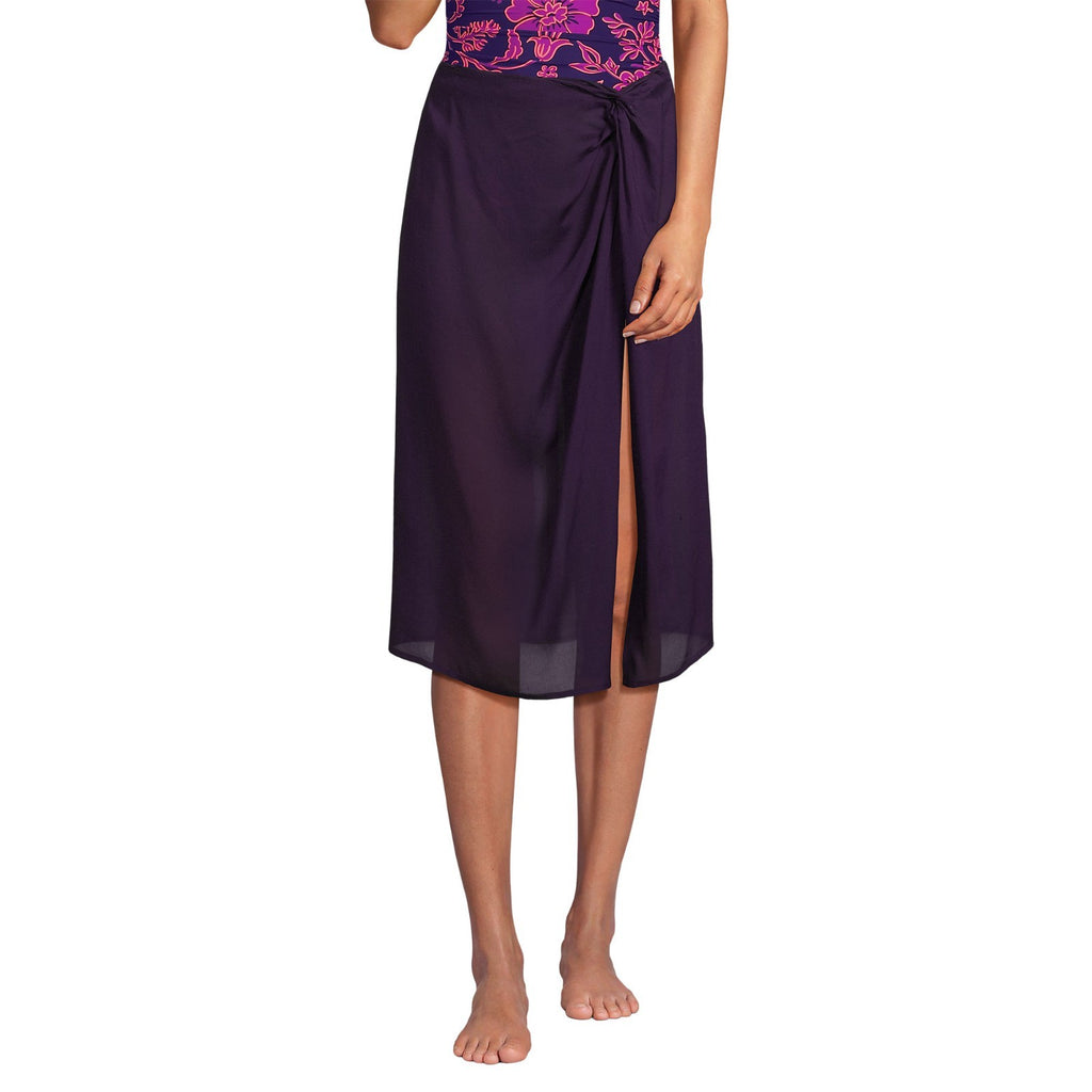 Lands' End Women's 1X, L-1X LONG Blackberry Twist Front Knee Length Swim Skirt