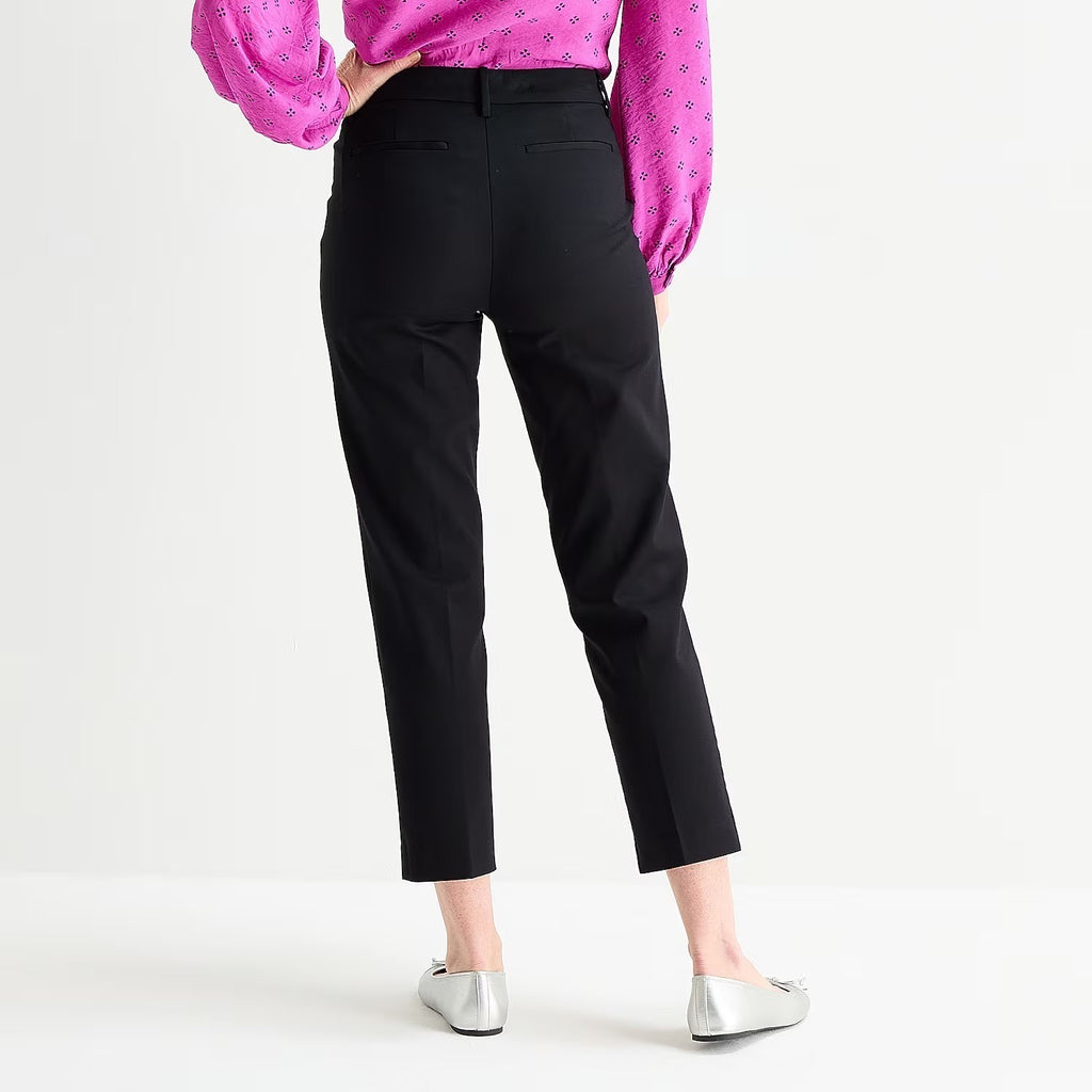 MSRP $54 Liz Claiborne Emma Womens 12 Black Straight Mid Rise Ankle Pants