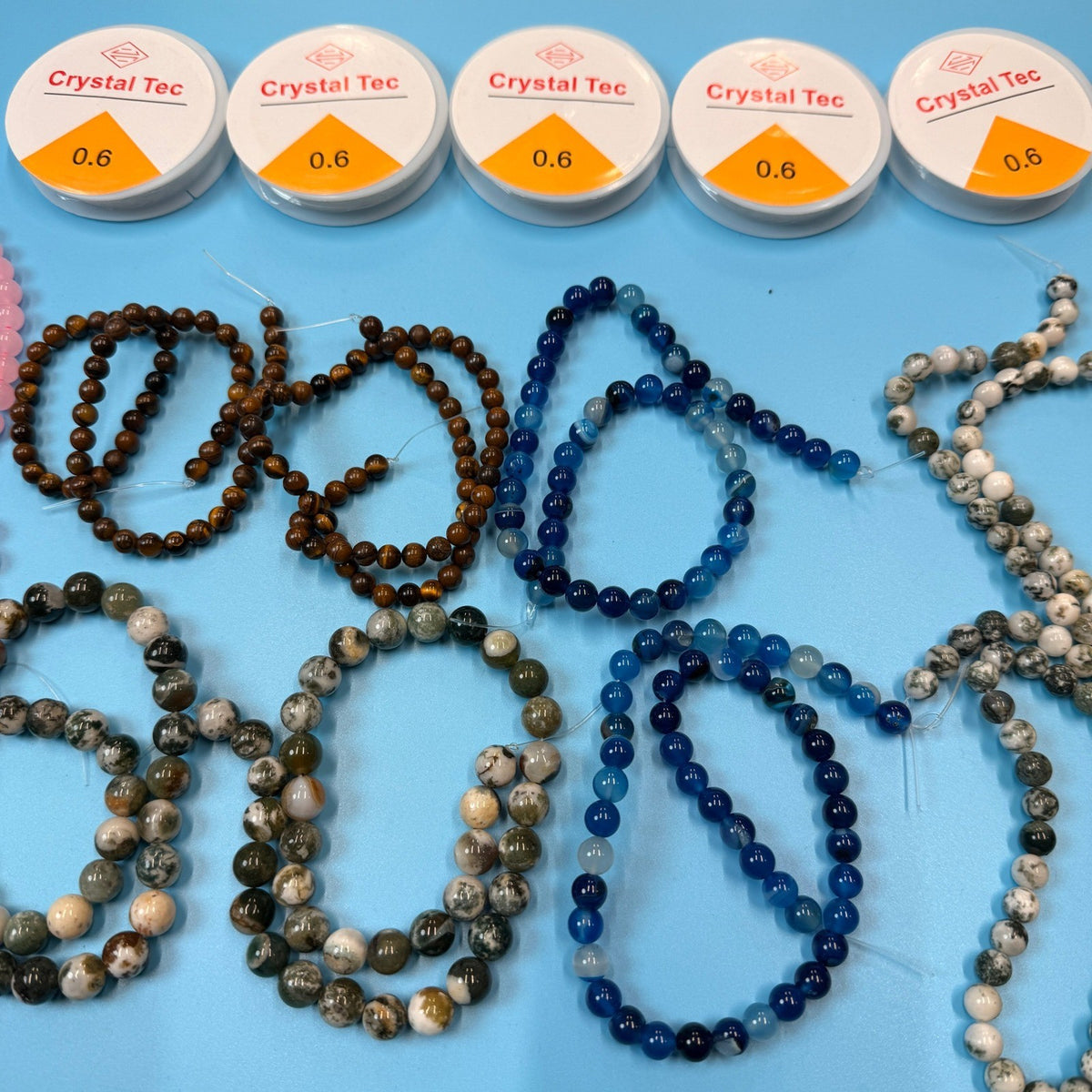 Set of 10 Natural Gemstone Round Beads Strands 15" Sizes 6,8,10 mm 15oz №B42