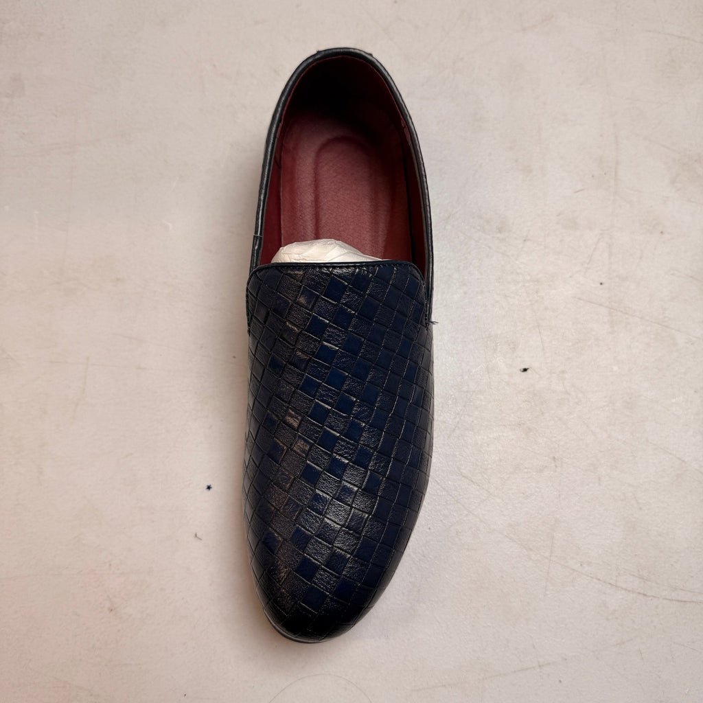 Santimon Men's US 6.5 Blue Woven Moccasin Leather Slip On Smoking Loafers Shoes