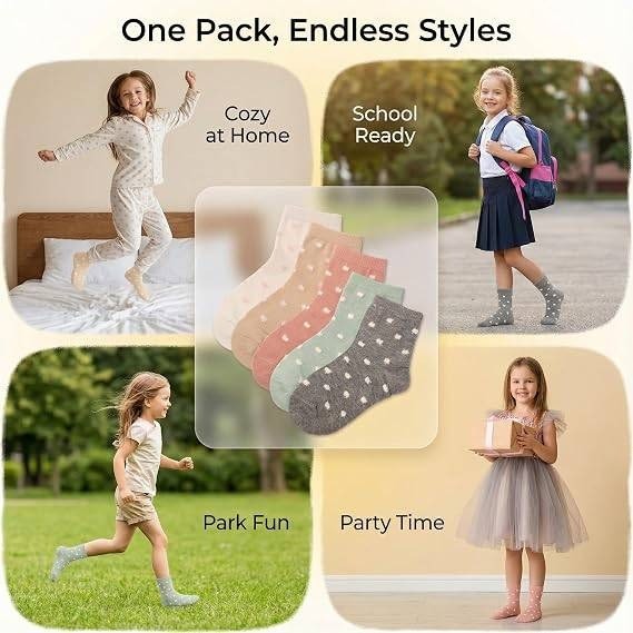 Set of 5 MSRP $18 Gwenvenni Kid's Girl's 6-8Y Dots Cotton Ankle Socks Low Cut