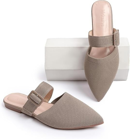 Meknitva Women's US 6, 7 Mocha Pointed Toe Mules Slip-On Backless Flat Sandals W