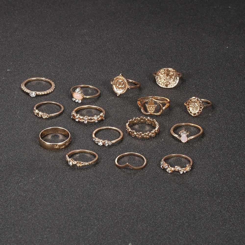 15 pcs Midi Ring, Rings for Women, Gold Ring Set, Antique Rings, Chevron Ring