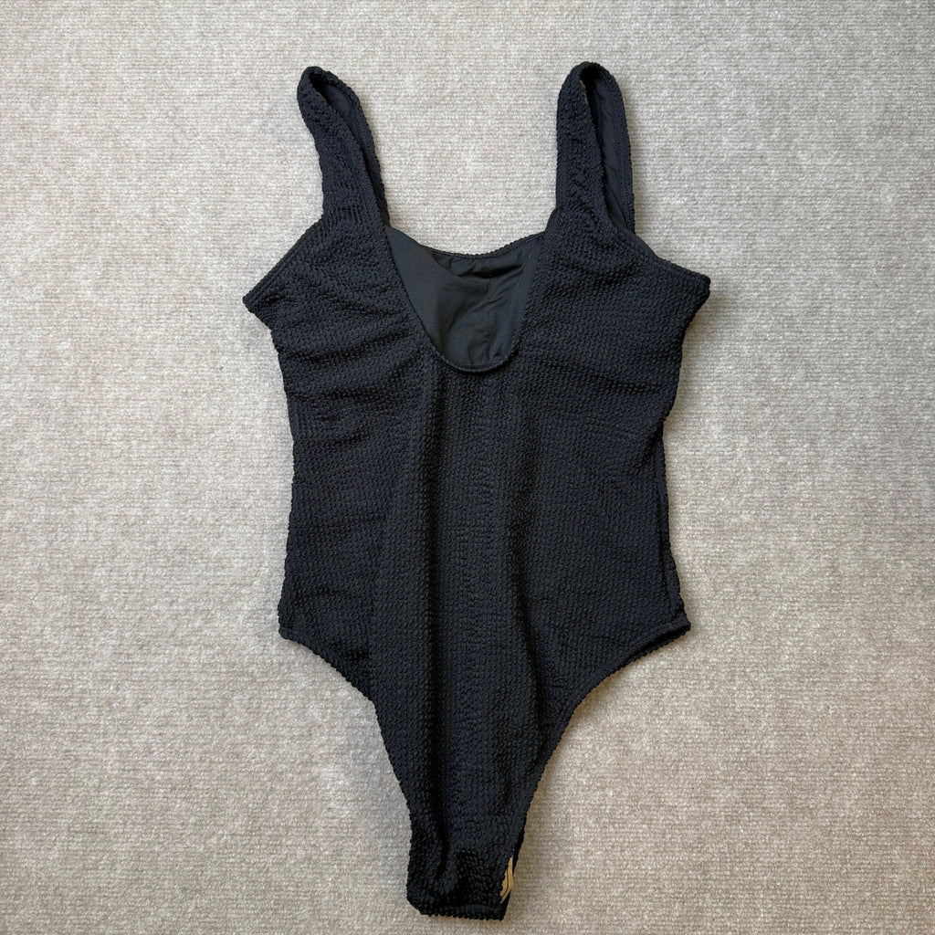 MSRP $40 Limeeke Women's M One Piece Swimsuit Solid Ribbed Monokini Swimwear