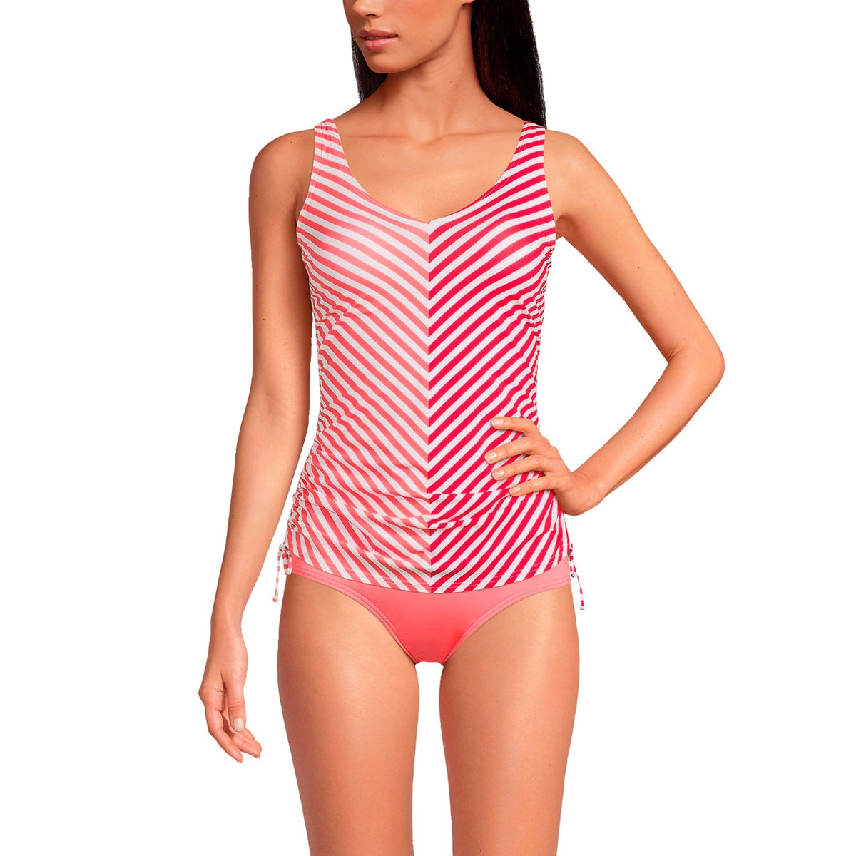 Lands' End Women's 18W LONG Adjustable Underwire Tankini Striped Swimsuit