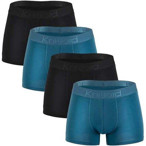 Set of 4 KNITLORD Men's M Black/Green Boxer Underwear Ultra Soft and Breathable