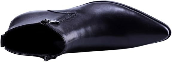 Santimon Mens US 6-10 Black Ankle Genuine Leather Zipper Pointed Toe Casual Boot
