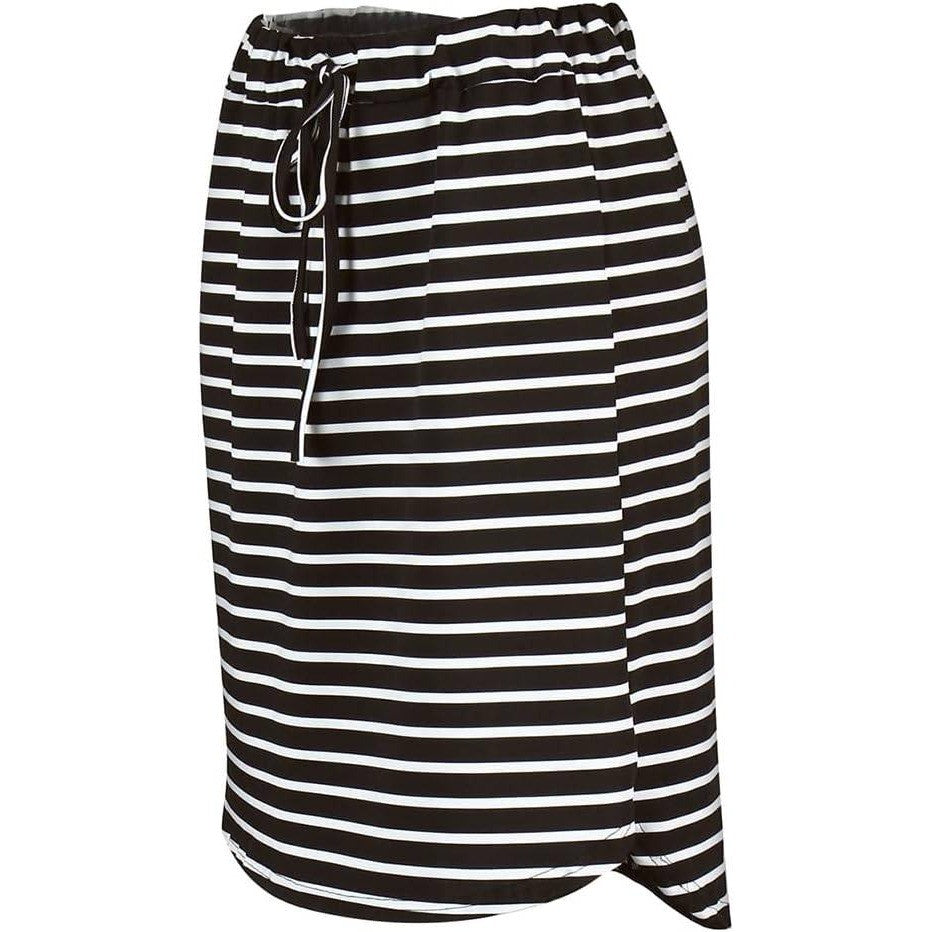 Women's L Black Striped Skirt Knee Length Pencil Skirt Elastic Midi Bodycon Sol