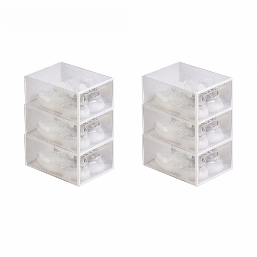 Plastic Shoe Storage Boxes Clear/White Stackable Foldable Organizer Drawer Case