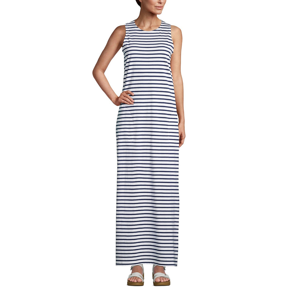 Lands' End Women's 2X, 2X LONG Swim Cover-up Sleeveless Maxi Dress Cotton Jersey