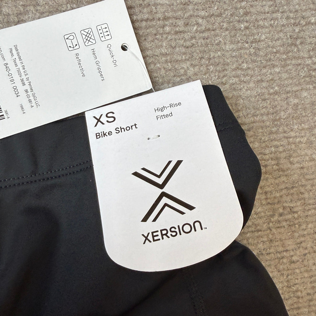 MSRP $44 Xersion Padded Cycling Womens XS Black 7 1/2" High Rise Bike Short