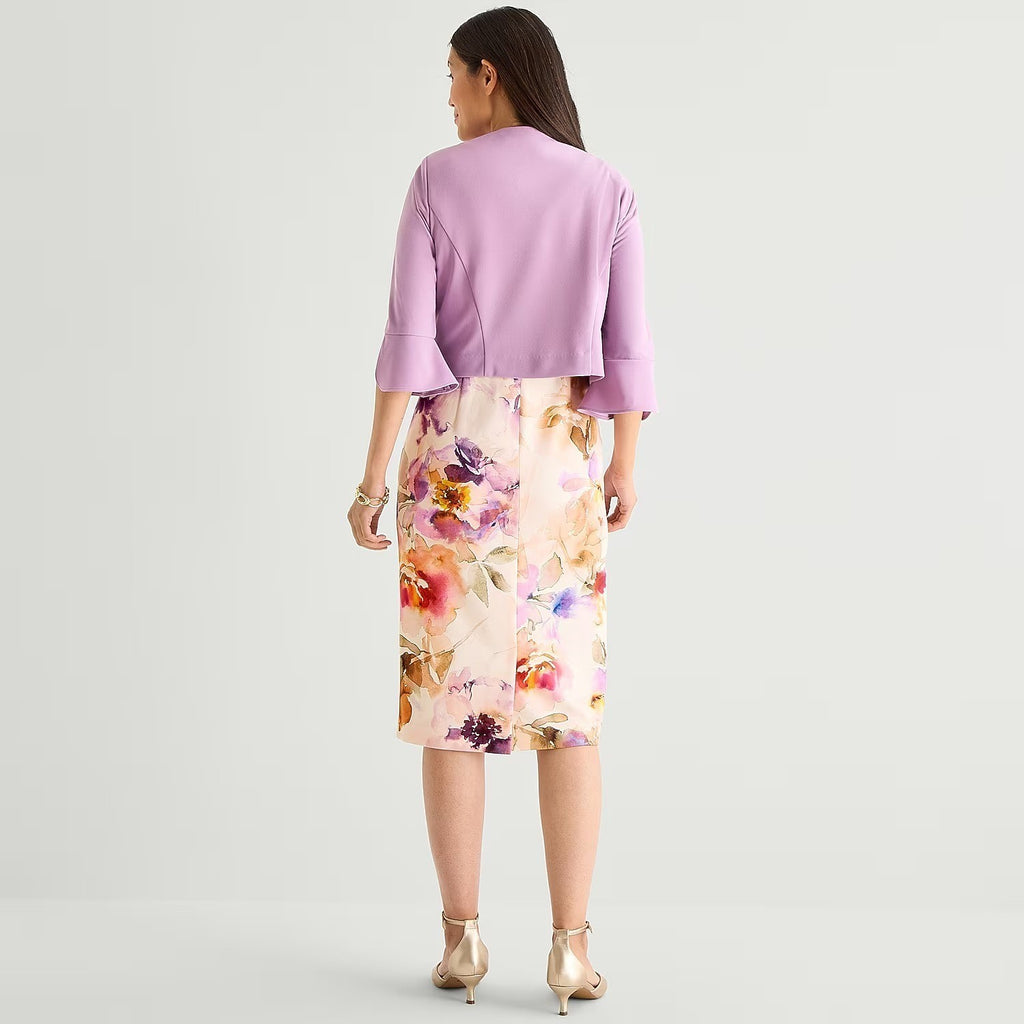 MSRP $94 Maya Brooke Womens 2 Piece Sz 6 Lavender Cream Floral Jacket Dress