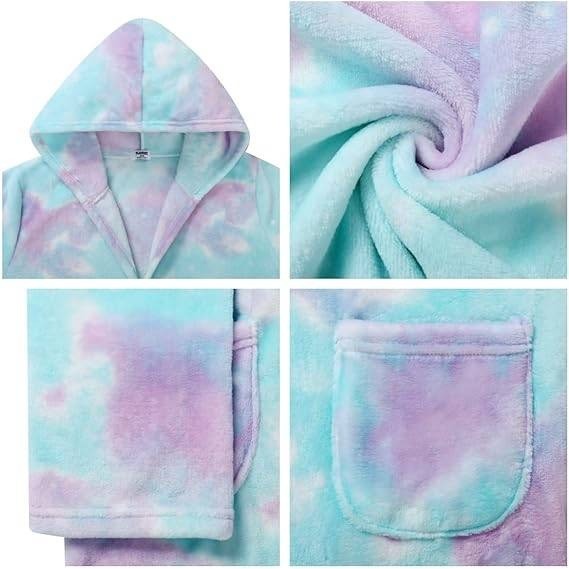 MSRP $26 V.&GRIN Girls Candy 11-12Y Fleece Hooded Robe, Soft Plush Warm Bathro